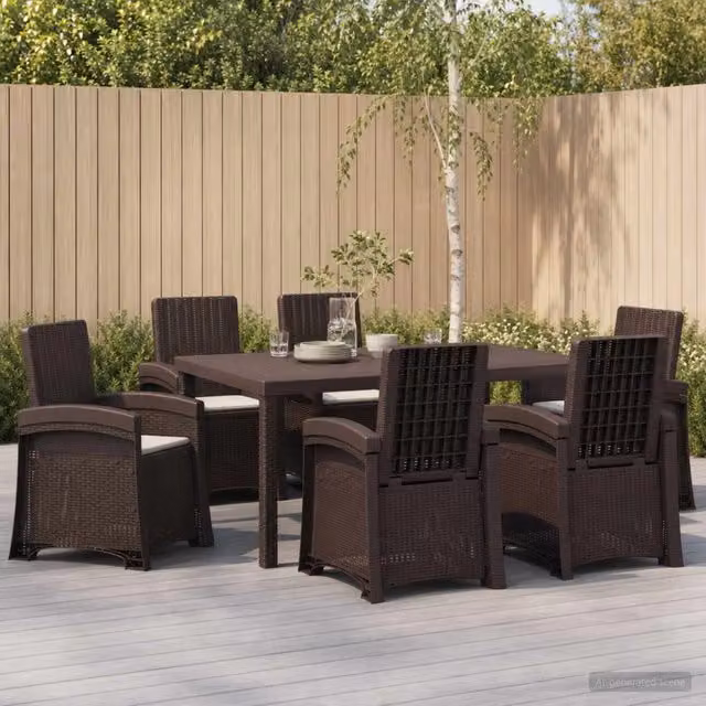 Set da pranzo da giardino moderno vidaXL in polyrattan composto da 7 pezzi nei colori marrone e grigio – 1