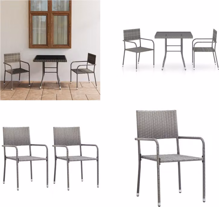 vidaXL Set da pranzo da giardino 3 pezzi in poly rattan antracite e grigio - Set di mobili da giardino - Set di mobili da giardino - Tavolo e sedie da giardino - Tavoli e sedie da giardino