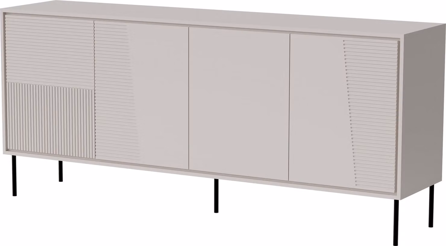 Cassettiera ABUDABI 200 cm 4D KASCHMIR BEIGE con gambe in metallo nero con frontali fresati Credenza a 4 ante MDF credenza alta armadietto scaffali aperti buffet