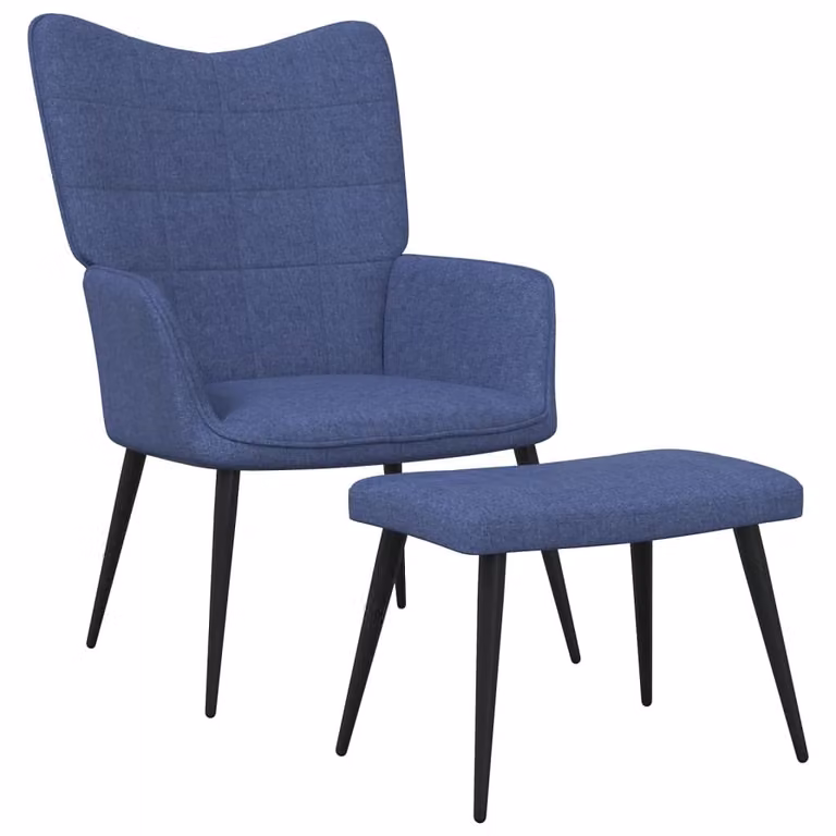 Sedia Relax con Sgabello Blu in Tessuto