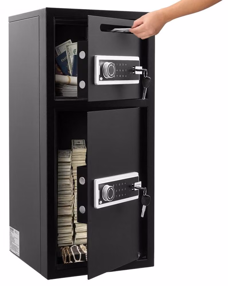 Cassaforte elettronica a doppia porta - Capacità: 93,45 litri - Acciaio laminato a freddo - Colore: nero