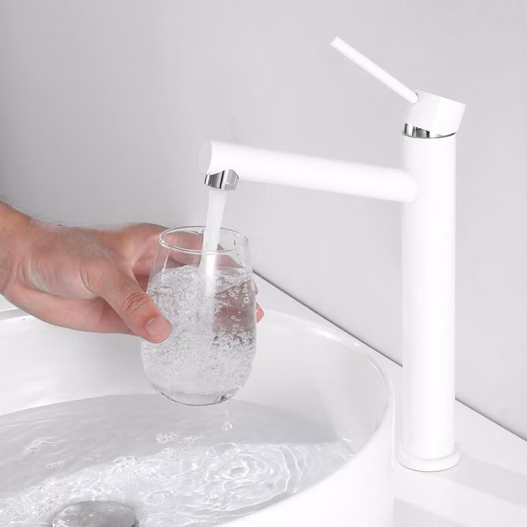 Miscelatore per lavabo, altezza 25 cm, bianco, in acciaio inossidabile, per bagno