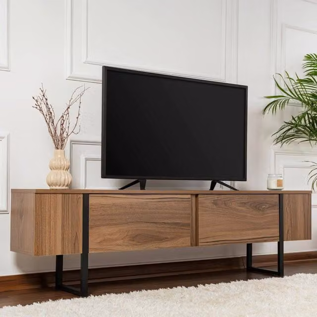 Mobile porta TV Tarquin DMORA, Credenza da soggiorno moderna in Noce e Nero, L 180 x P 29,5 x H 50 cm – 1