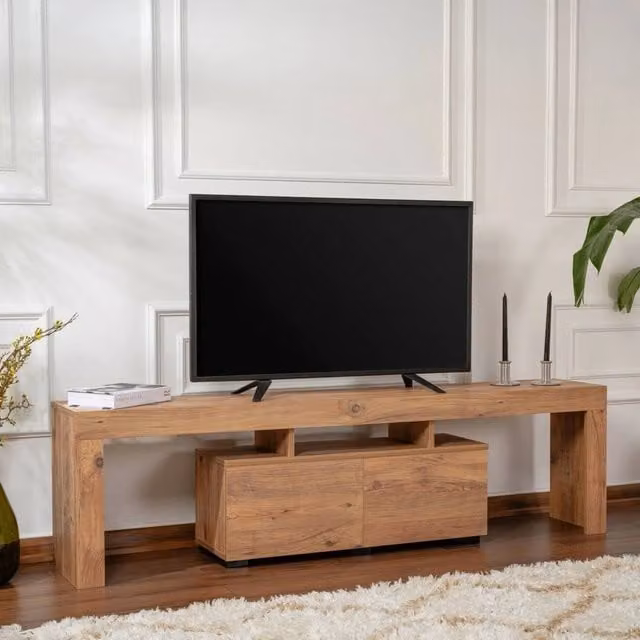 Mobile porta TV Andarna DMORA in legno di pino marrone, credenza da soggiorno moderna L 180 cm x H 50 cm