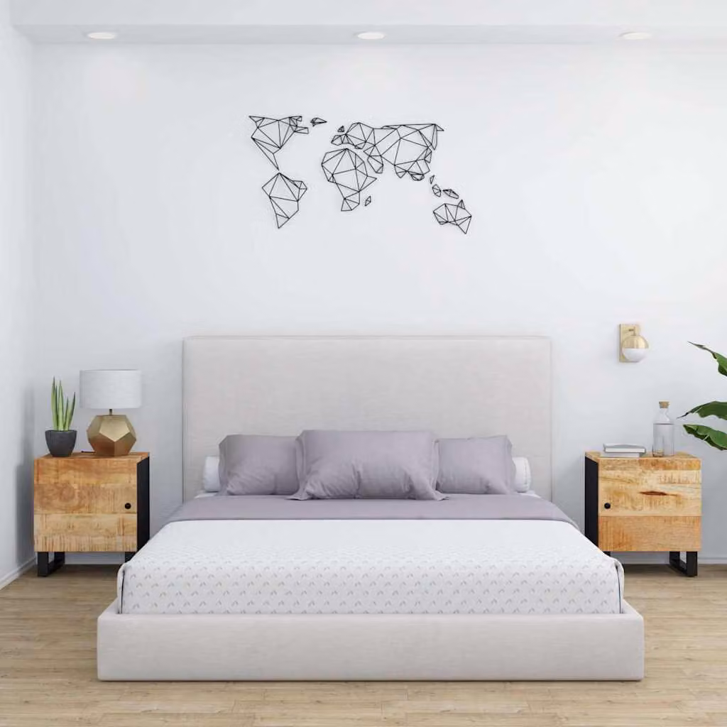 Set di 2 comodini vidaXL in legno di mango e metallo stile industrial, marrone e nero, L/P/H: 40 x 33 x 46 cm