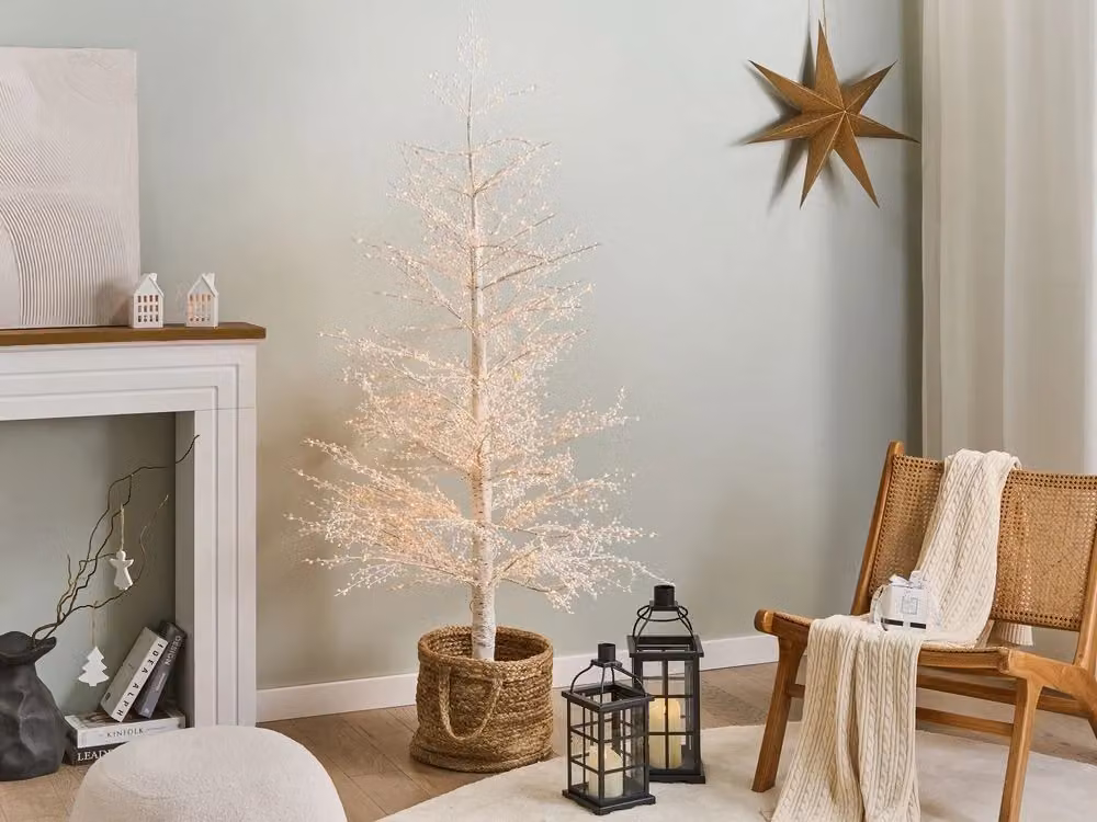 Albero di Natale Beliani IT Bianco con Luci LED Warm White, Stile Scandinavo, per Interno ed Esterno, Altezza: 180 cm – 2
