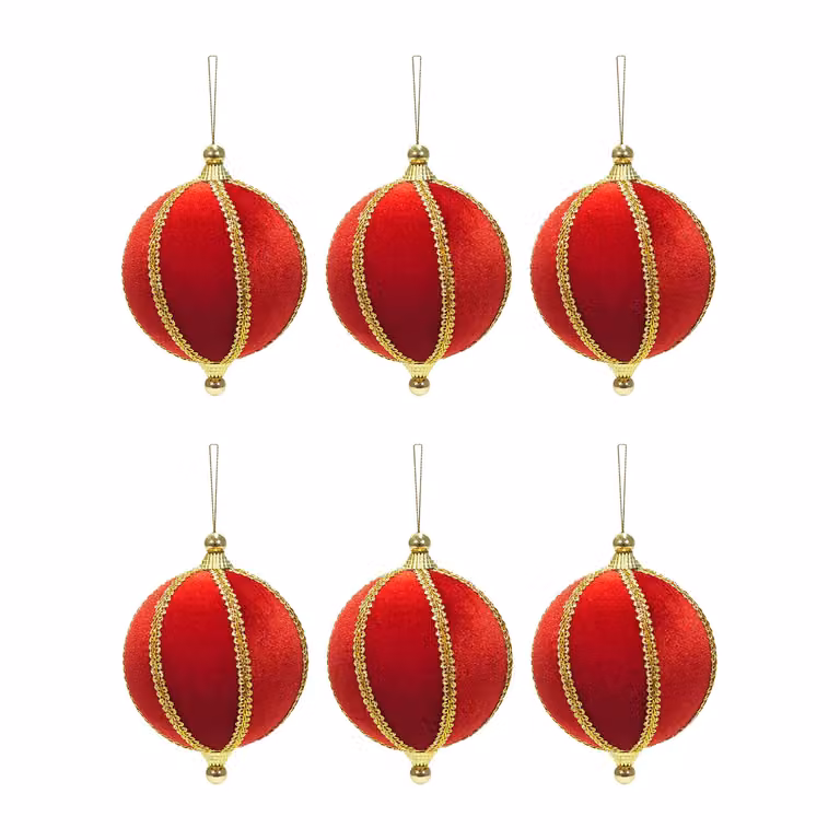 Vestiamo Casa Gran Natale - Set di 6 palline di Natale rosse con finiture oro, infrangibili, diametro: 8 cm