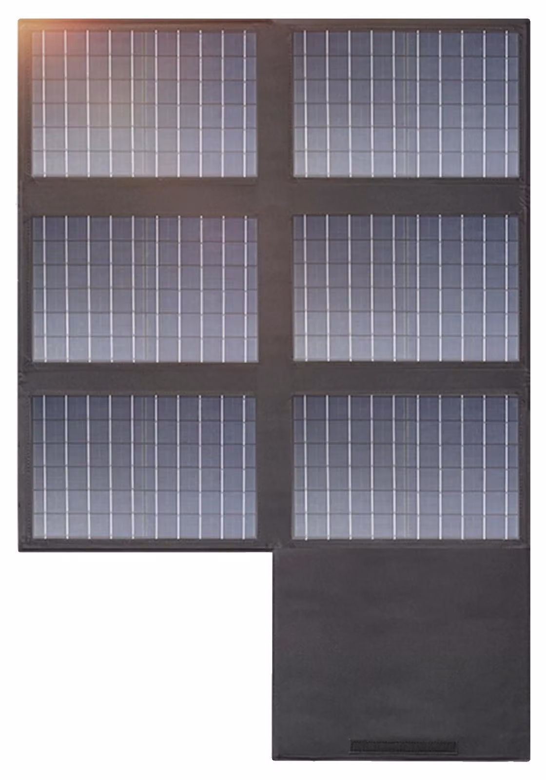 Pannello solare, potenza massima 60 W, uscita 18 V CC, uscite USB multiple, efficienza del 21,8%, dimensioni compatte 38 x 25,5 x 7 cm