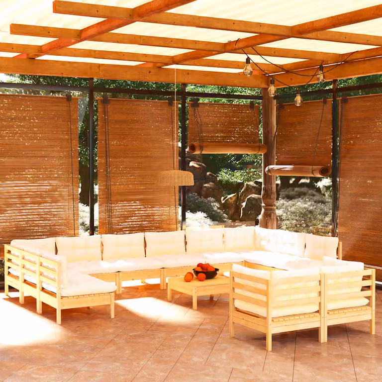 Set Salotto da Giardino vidaXL 13pz in Legno di Pino con Cuscini Beige e Design Moderno a L