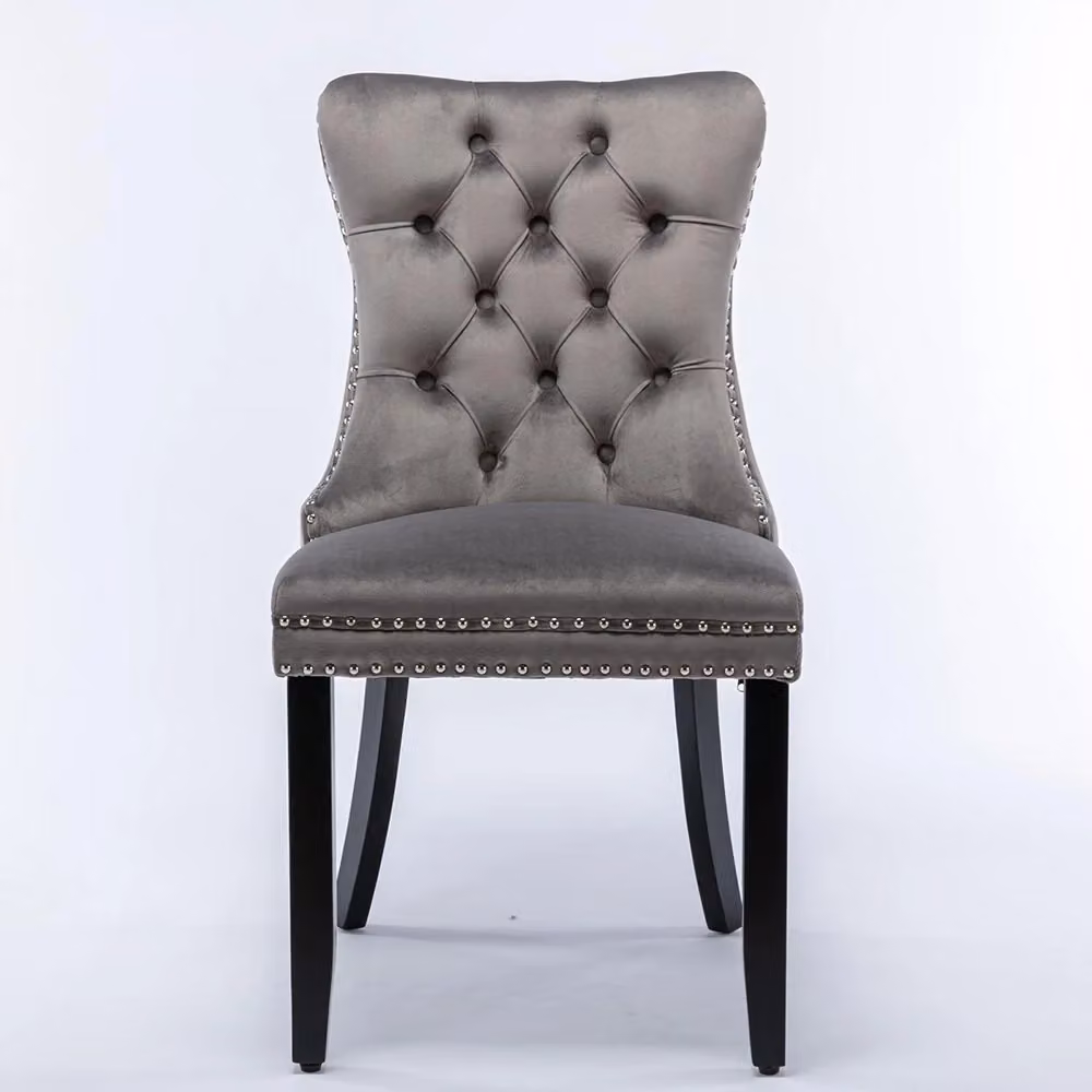 Set di 2 sedie Nikki Xylo in velluto grigio con gambe in legno e seduta capitonné – 2