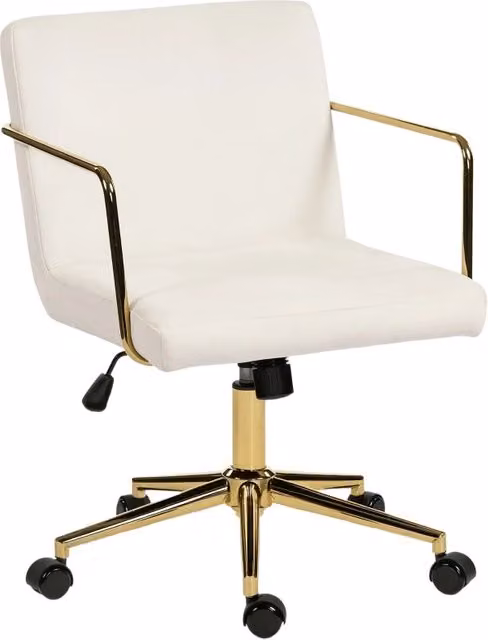 Sedia da ufficio girevole moderna in tessuto beige e bianco con braccioli e ruote, rotazione 360° e altezza regolabile per home office – 1