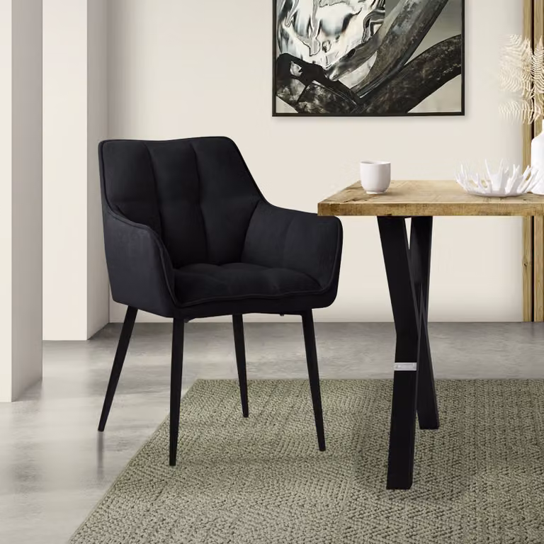 Sedia da pranzo ML-Design in tessuto spugna, nero, con seduta imbottita di spessore