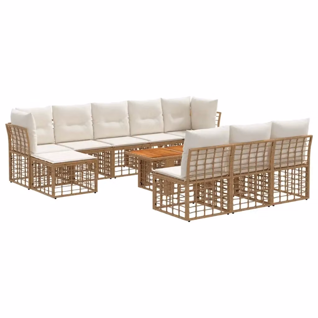 Set Divano da Giardino a L vidaXL in Polyrattan con Cuscini Beige e Bianco, 11 Pezzi – 2