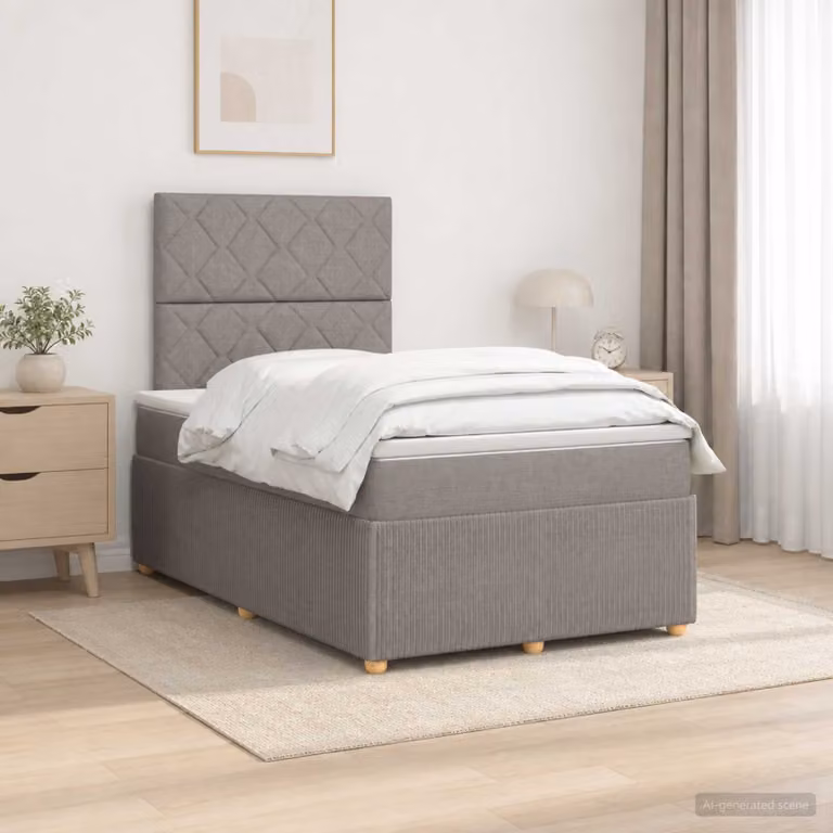 Letto box spring con materasso vidaXL in tessuto beige e grigio, L/P: 120 x 200 cm