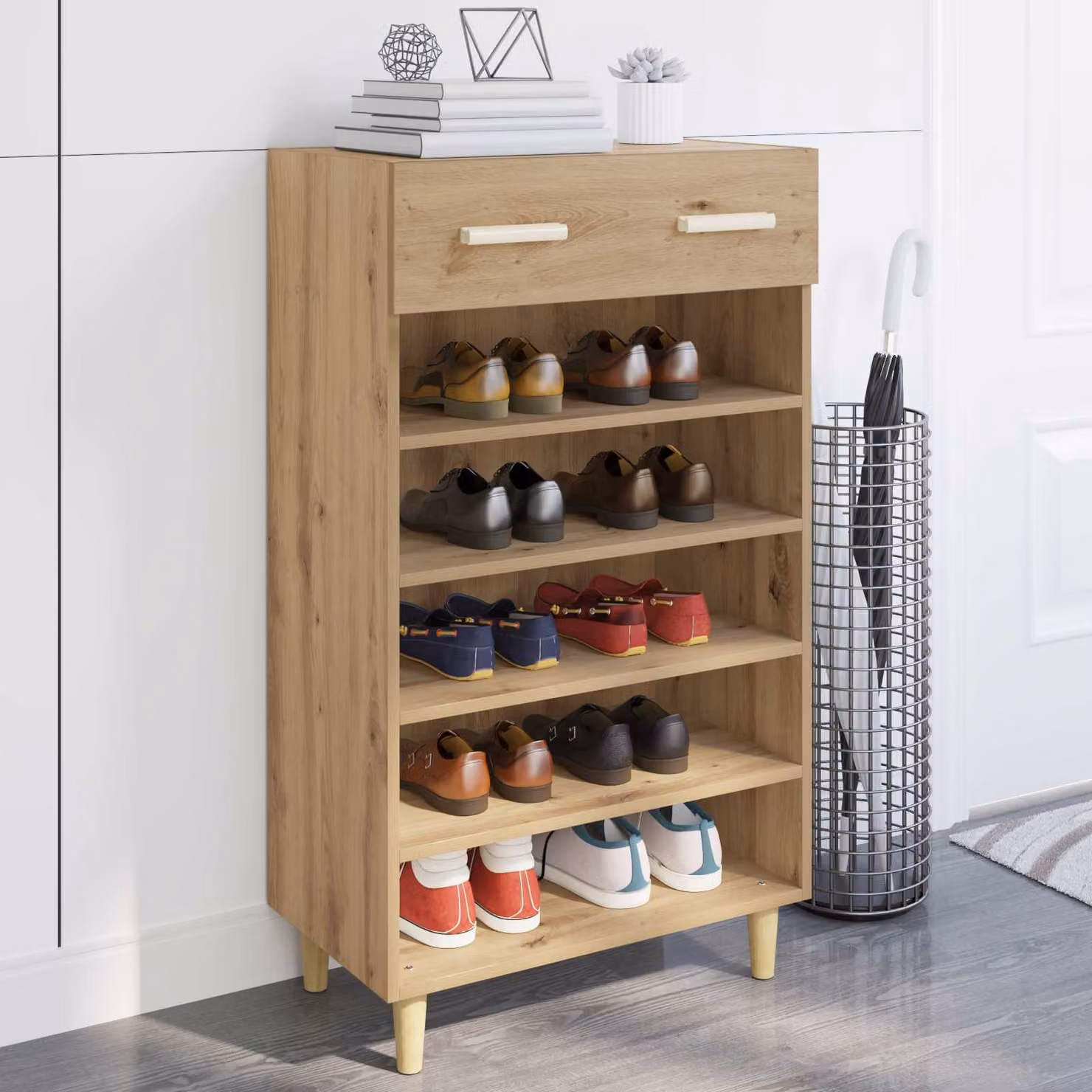 Scarpiera mobile vidaXL in legno ingegnerizzato marrone e beige, L 60 cm x P 35 cm x H 105 cm