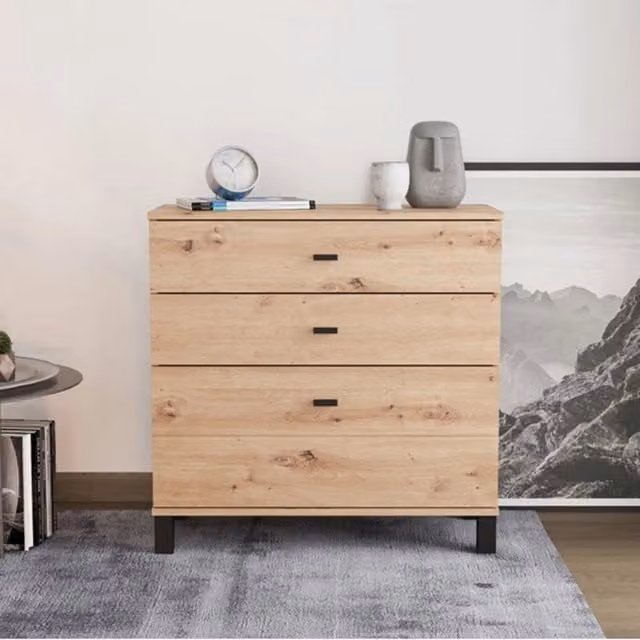 Madia Mindo DMORA con 3 cassetti in rovere nodi marrone L: 77 cm, P: 35 cm, H: 78 cm – 1