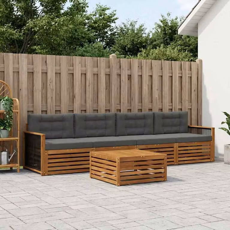 Set di divani da esterno vidaXL 5 pezzi in legno di acacia con cuscini, colori beige e antracite