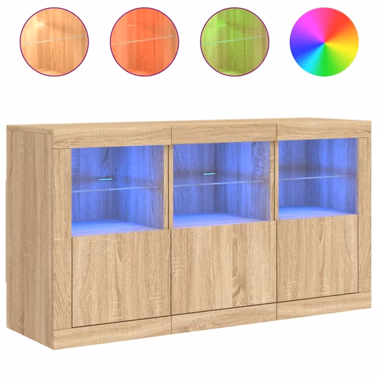 Credenza con Luci LED Rovere Sonoma 123x37x67 cm