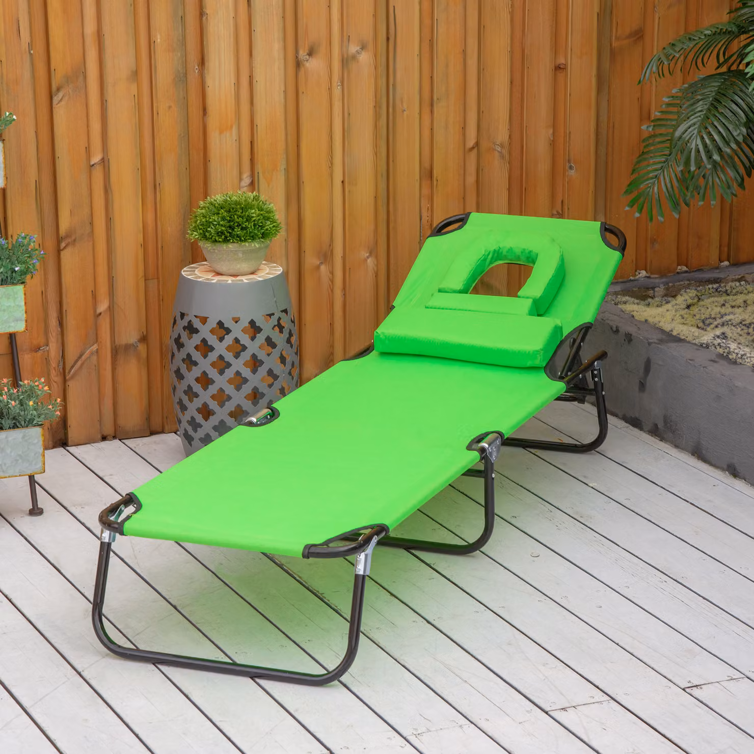 Outsunny Lettino da Giardino Chaise Longue Pieghevole con Poggiatesta Regolabile in Textilene Verde – 2