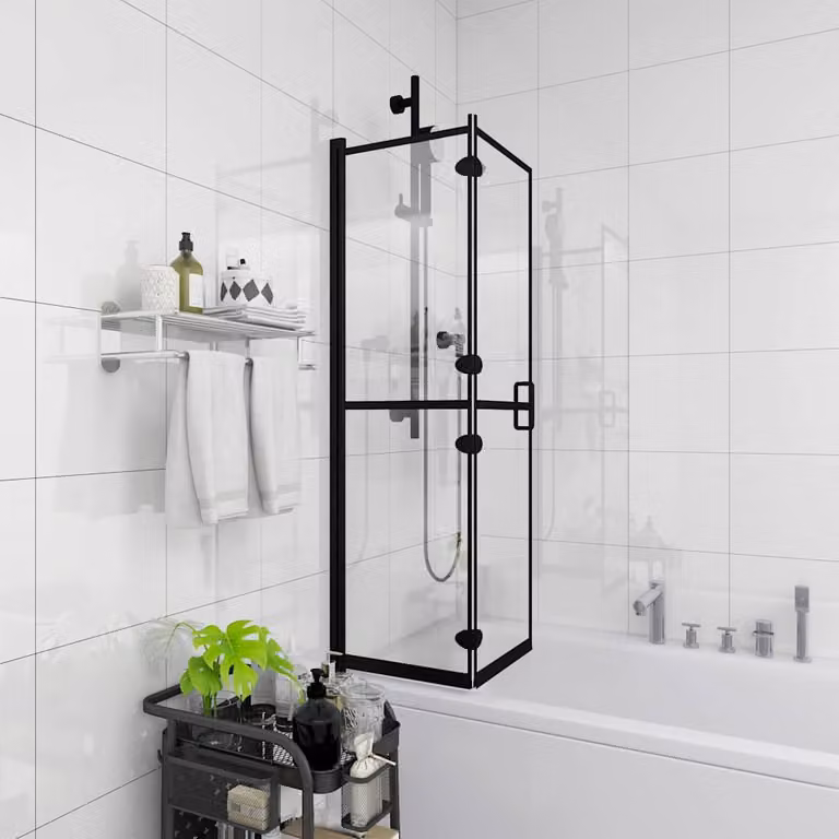 Box Doccia Pieghevole Angolare vidaXL in Vetro ESG Trasparente con Profilo Nero L: 140 cm, P: 80 cm