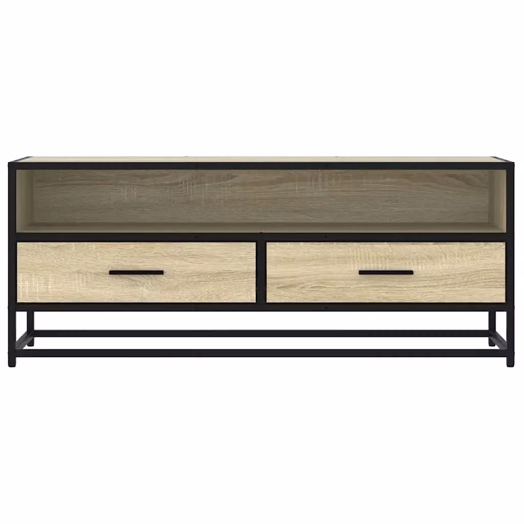 Mobile TV in stile industriale con vano contenitore per soggiorno in legno di rovere Sonoma e metallo, marrone, L: 100 cm, P: 40 cm, H: 34,5 cm – 2
