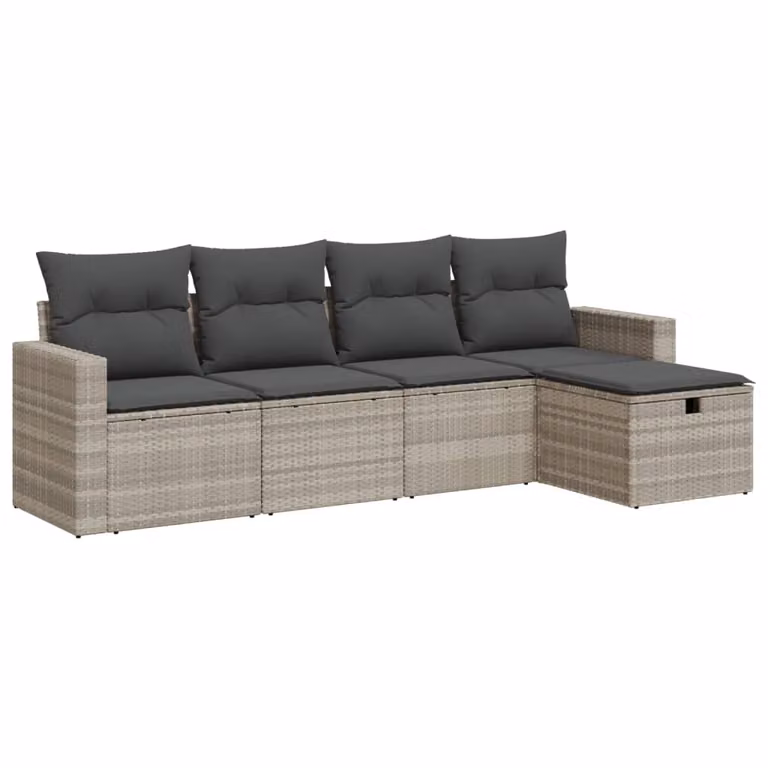 Set Divano da Giardino 5pz con Cuscini Grigio Chiaro Polyrattan