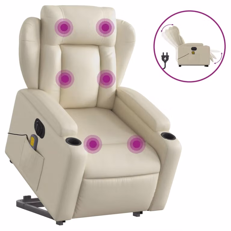 Poltrona Alzapersona Elettrica Reclinabile Crema in Pelle finta