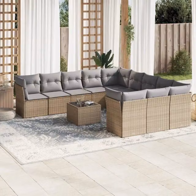 Set di divani da giardino VIDAXL in polyrattan con cuscini beige, 12 posti – 1