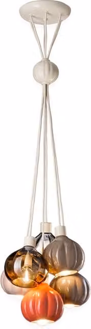 Lampadario a sospensione Ferroluce Afoxè in ceramica, alluminio e vetro, stile Art Déco, 6 luci E14, arancione e multicolore