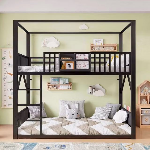 letto a castello metallo nero 90 x 200 cm