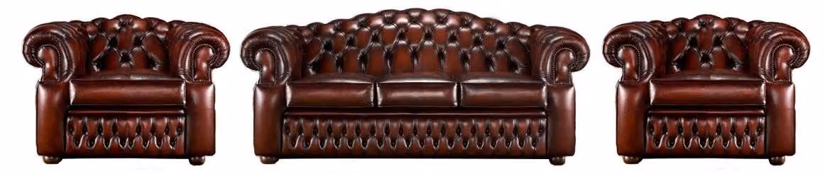 Dunkelbraune Chesterfield Couchgarnitur 3-Sitzer 2x Sessel -3tlg