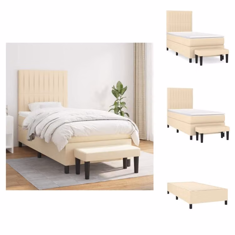 vidaXL Letto a molle con materasso crema 90x190 cm in tessuto - Letti & strutture letto