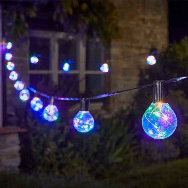 Catena luminosa a festoni, 20 luci, 14,5 metri, multicolore, grado di protezione IP65, LED, con timer
