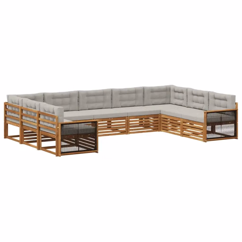 Set di divani da esterno a L vidaXL in legno di acacia con cuscini beige e grigio – 2