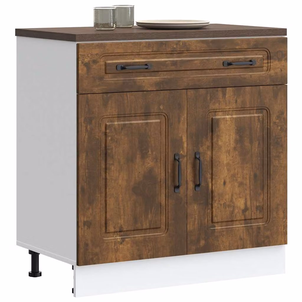 Base da cucina moderna vidaXL Kalmar Rovere Fumo in legno marrone con ante a battente L/P/H: 46,0 x 81,5 x 80,0 cm