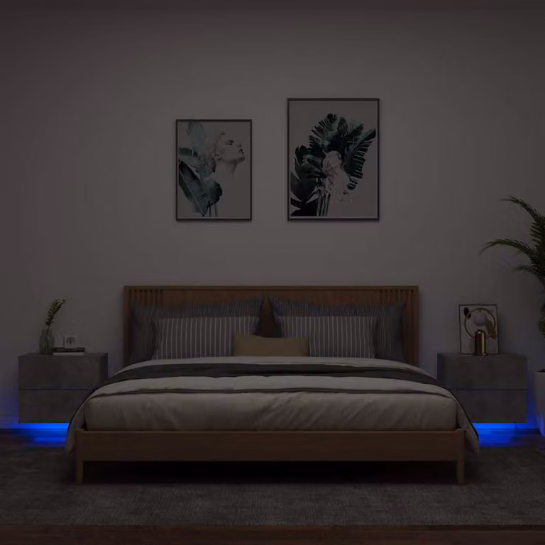 Set di 2 comodini da parete vidaXL con luci LED integrate in stile moderno, colore grigio cemento