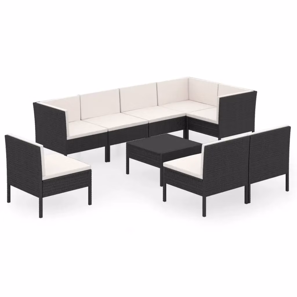 Set di Divani da Giardino vidaXL 9 Pezzi con Tavolino e Cuscini, Design Moderno a L, Colore Nero e Bianco – 2