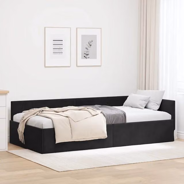 Cornice del letto ad angolo Nero 100 x 200 cm Velluto 42016096