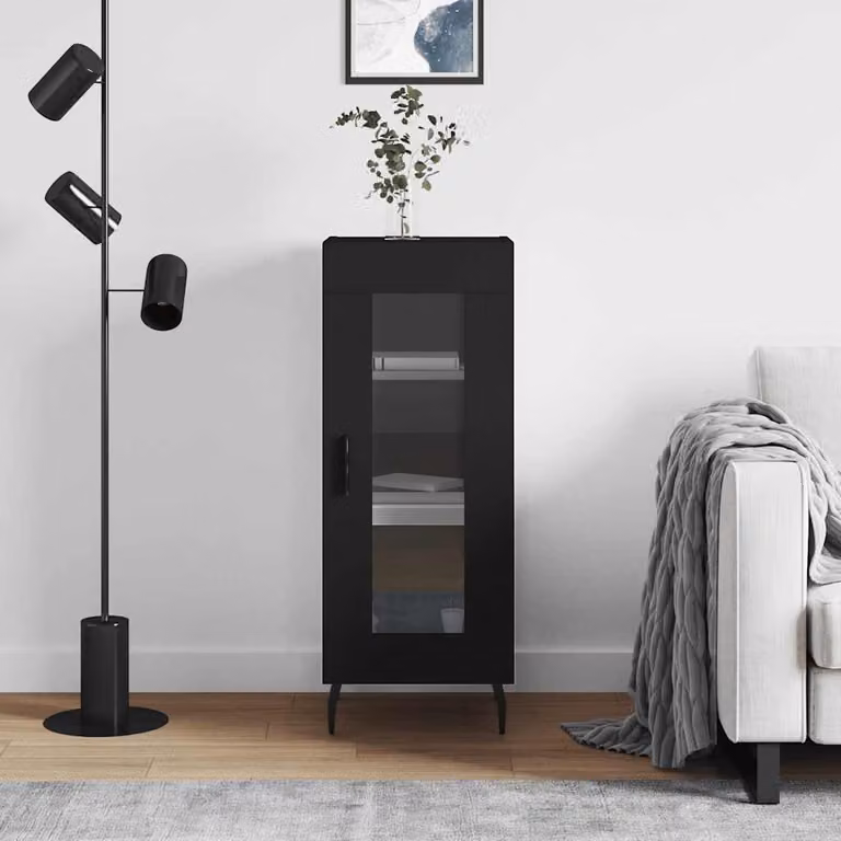 Credenza nera vidaXL in legno e metallo da appendere al muro L/P/H: 34,5 x 34 x 90 cm