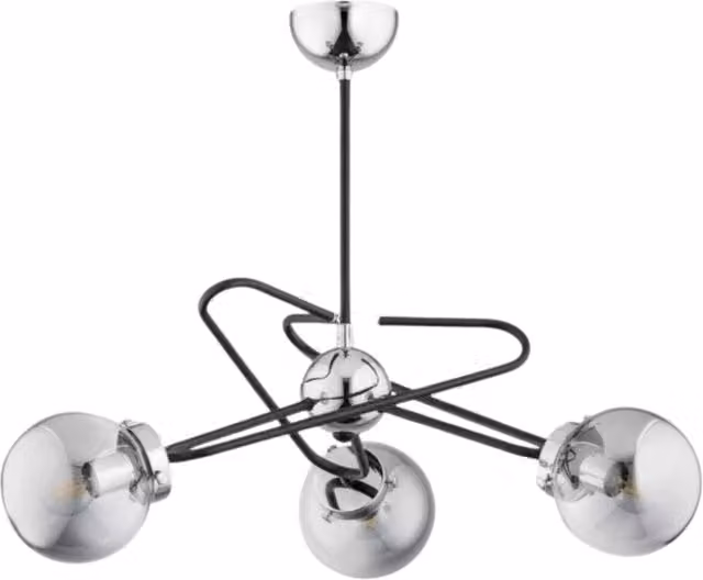Plafoniera Alfa SAGITO con 3 luci E14 in metallo nero e cromo con vetro fumé