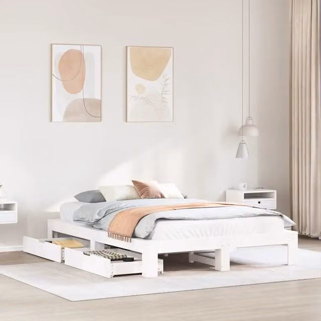 Letto senza Materasso-Struttura Letto Bianco 160x200 cm Legno Massello di Pino 474171