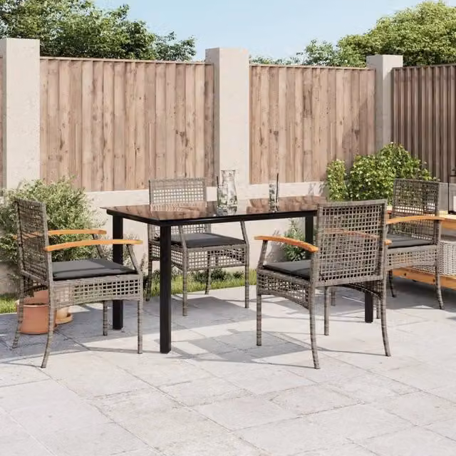Set da Pranzo da Giardino 5 pz con Cuscini in Polyrattan Grigio 3213620