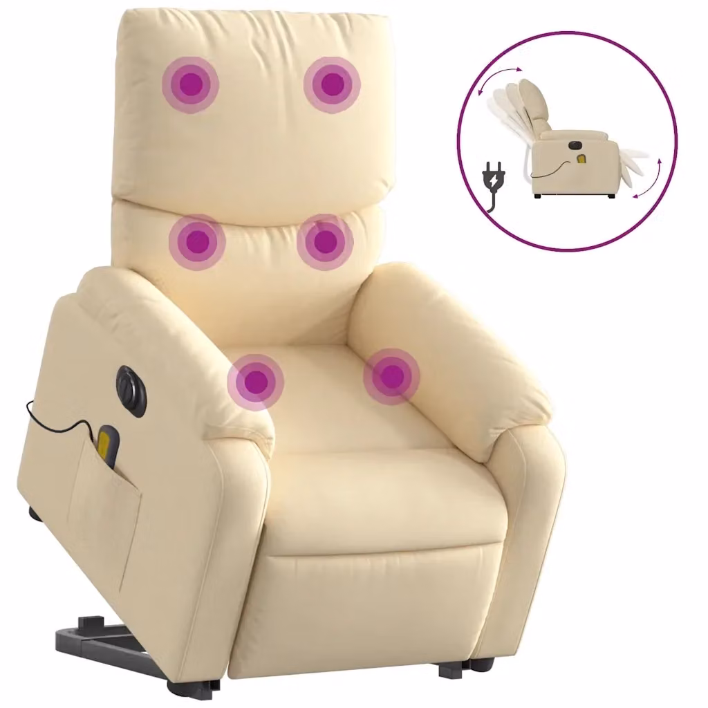 Poltrona Alzapersona Elettrica con Massaggio vidaXL in Tessuto e Finta Pelle Beige – 2