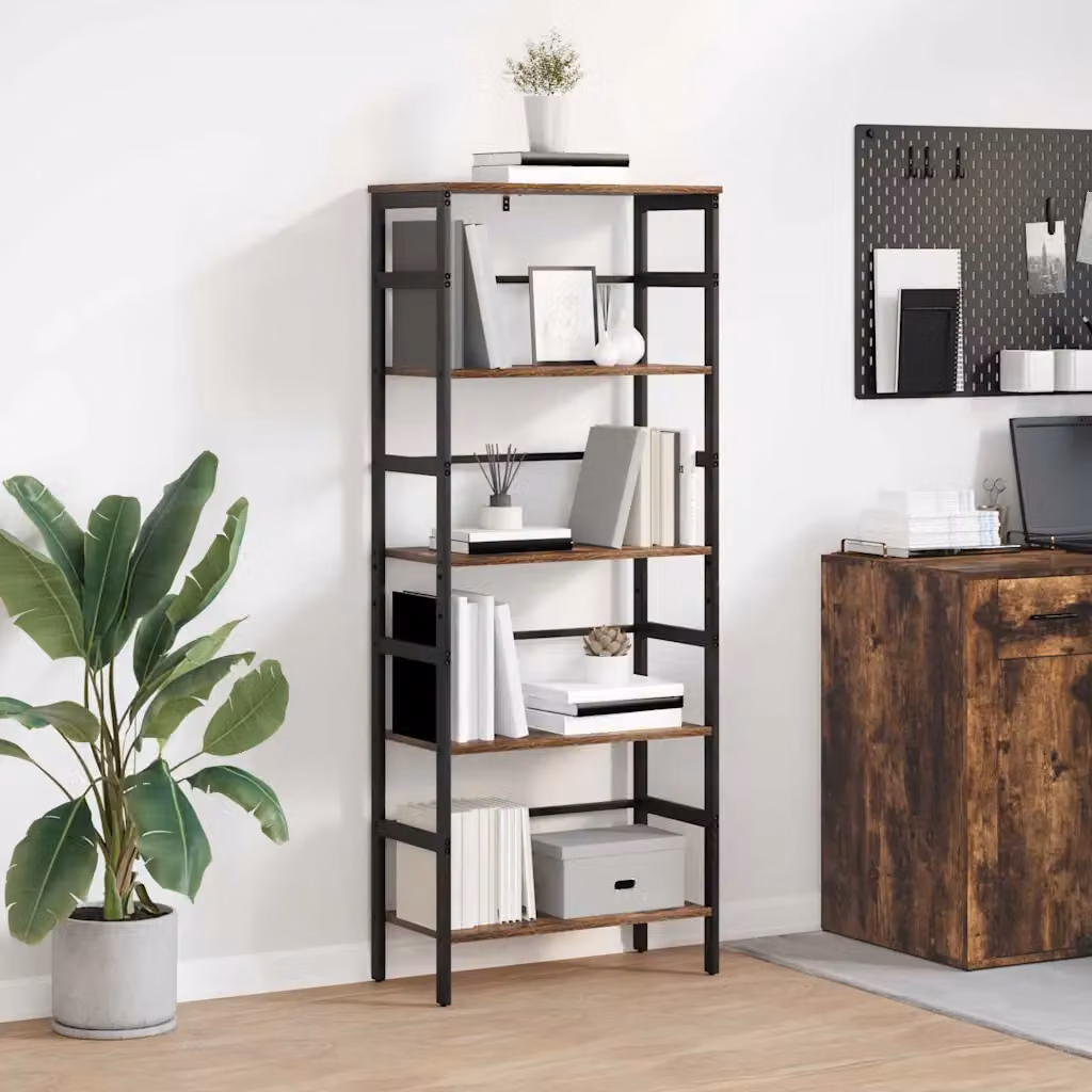 Libreria industrial vidaXL a 4 livelli in legno e metallo, colore marrone, L 60 cm x P 29,5 cm x H 149 cm