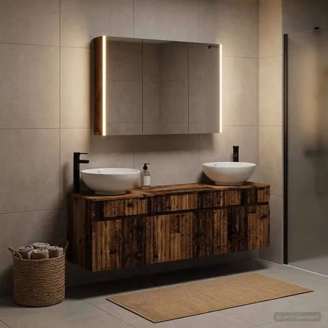 Set di Armadi da Bagno 4 pz Legno antico Legno ingegnerizzato