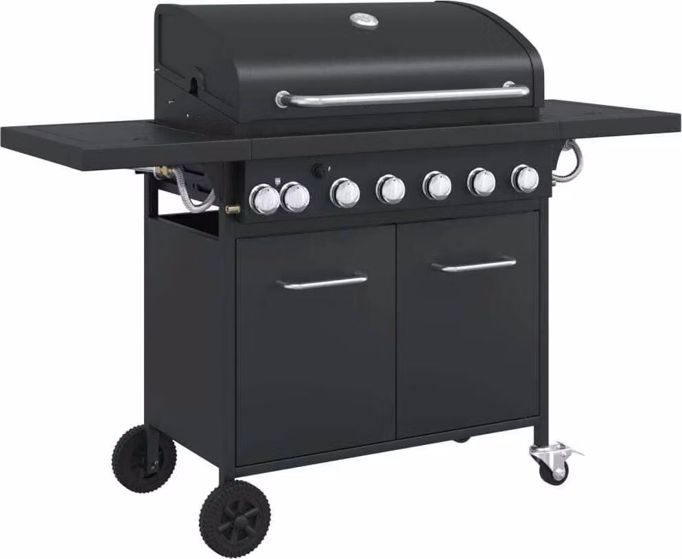 vidaXL Barbecue a gas a 7 fiamme Acciaio nero verniciato a polvere