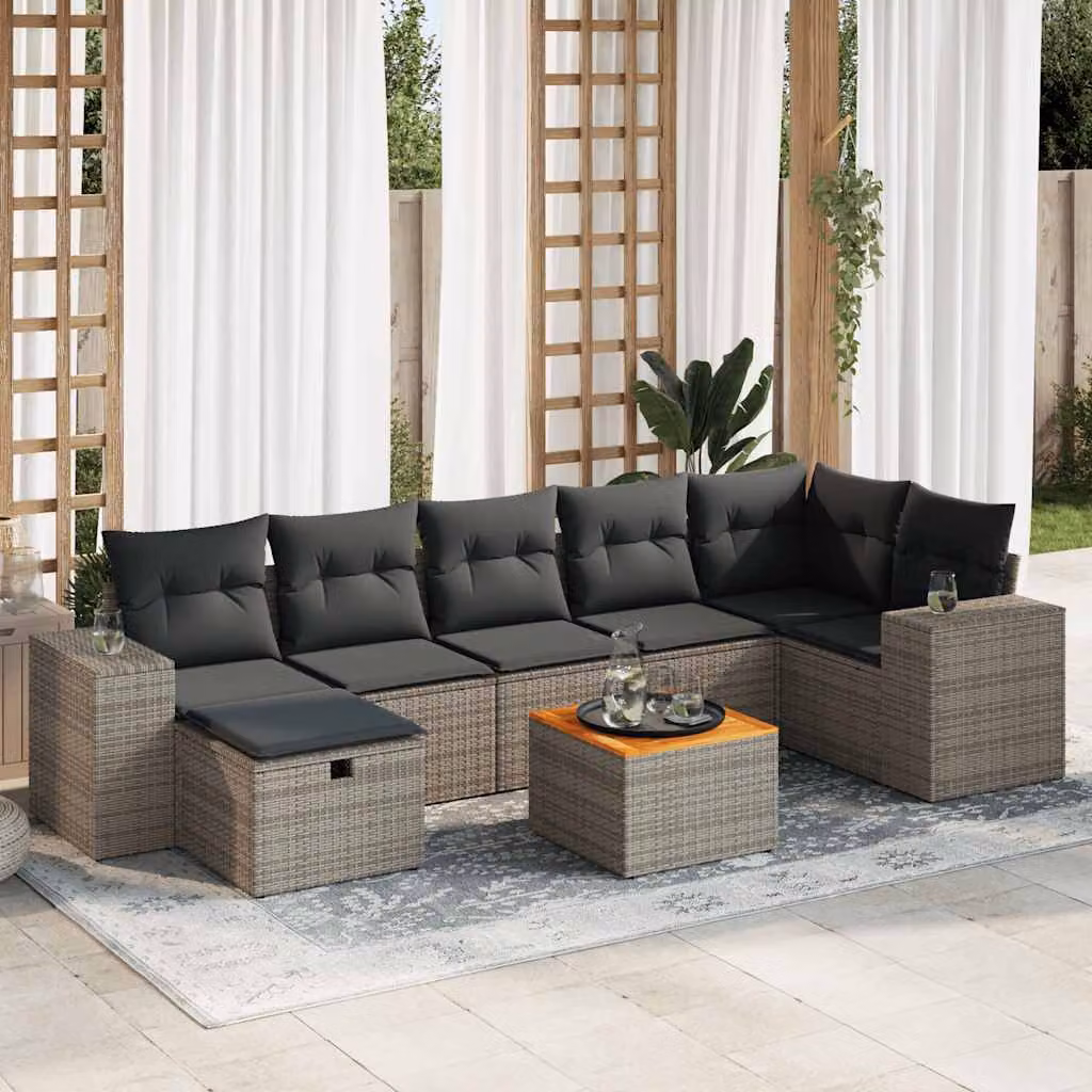 Maison Exclusive - Set da giardino 8 pezzi con cuscini grigio in polyrattan