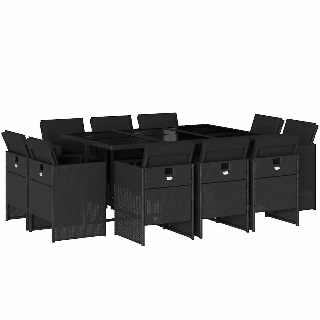 vidaXL Set da Pranzo da Giardino 11 pz in Polyrattan Nero con Piano in Vetro – 2