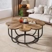 Tavolino Tribesigns, alto 100 cm, moderno centrotavola d'accento con piano in legno a forma di fiore e struttura in metallo per il soggiorno
