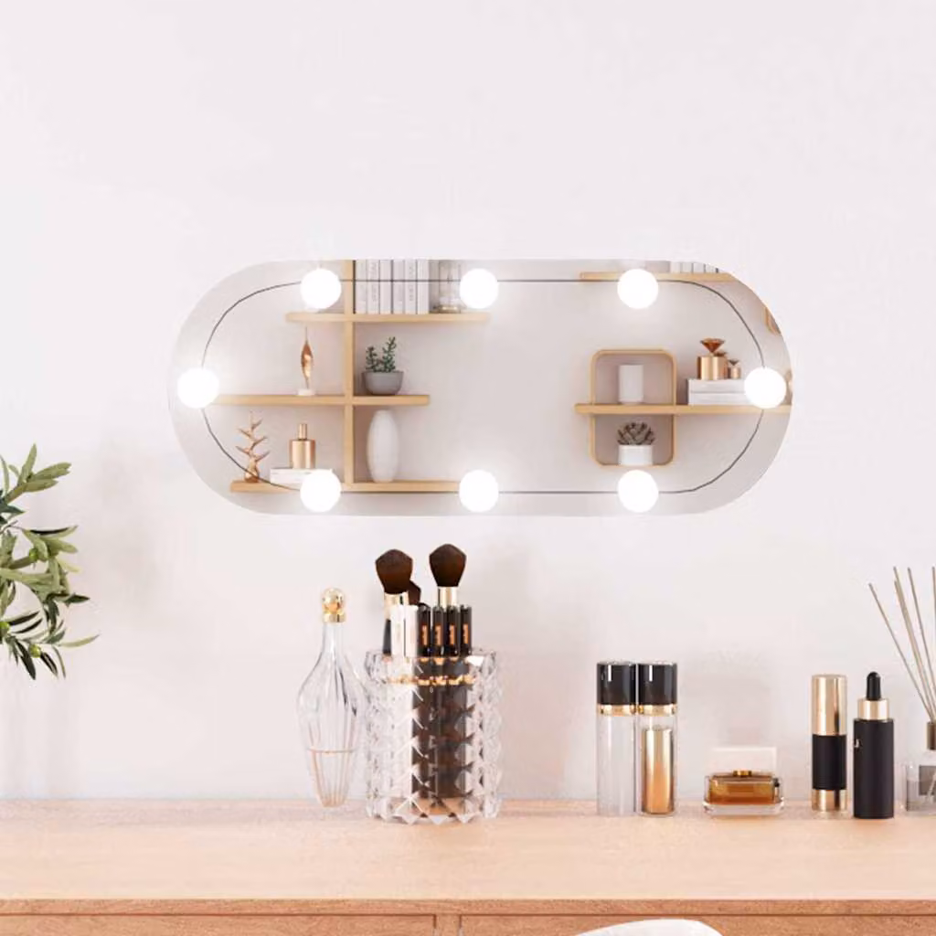vidaXL Specchio da Parete con Luci LED 20x50 cm Vetro Ovale